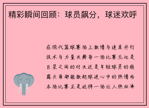 精彩瞬间回顾：球员飙分，球迷欢呼